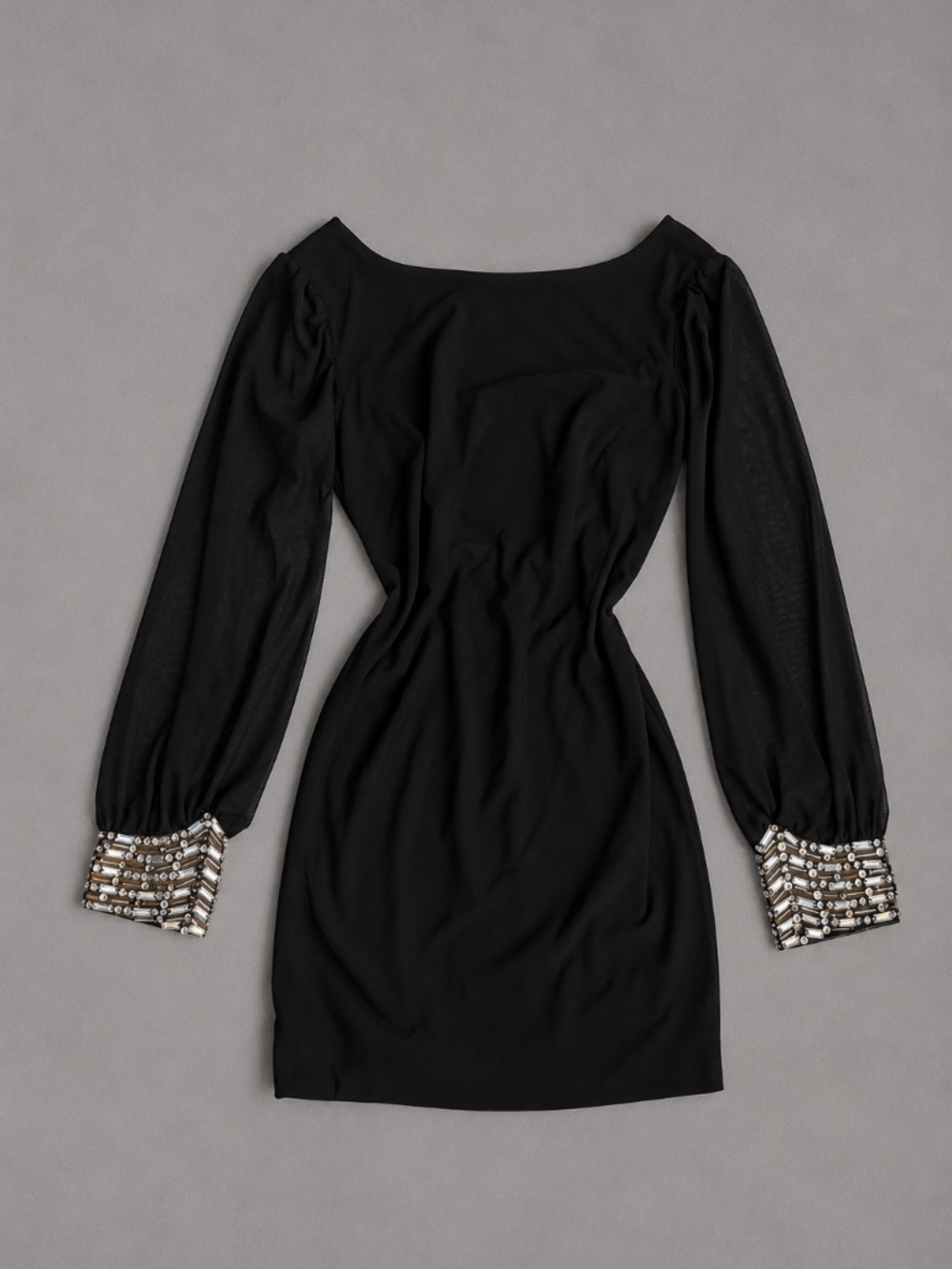 Jodi Kristopher Black Mini Dress with Embellished Cuffs – Size S